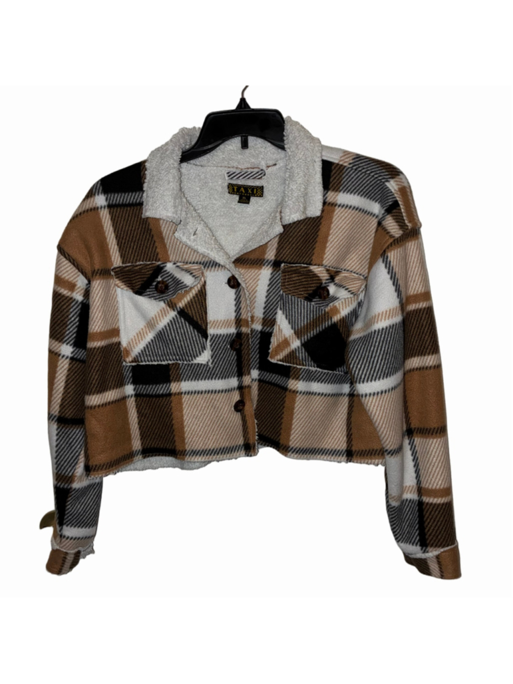 Women's Taxi Plaid Sherpa-Lined Utility Jacket, XL, Brown and White